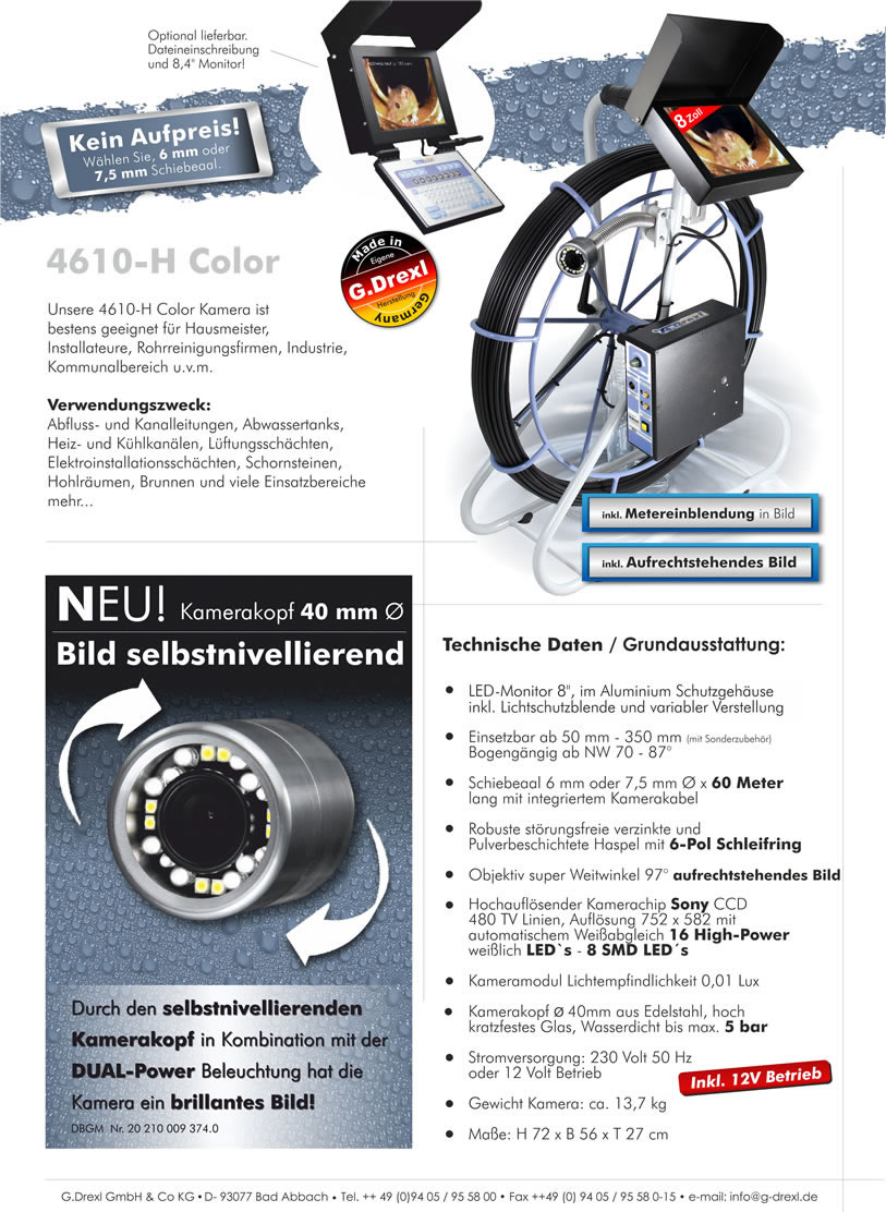 G. Drexl, ihr Spezialist für Kanalkameras. Als Hersteller von Kanalkameras bieten wir den perfekten Service in Bad Abbach.