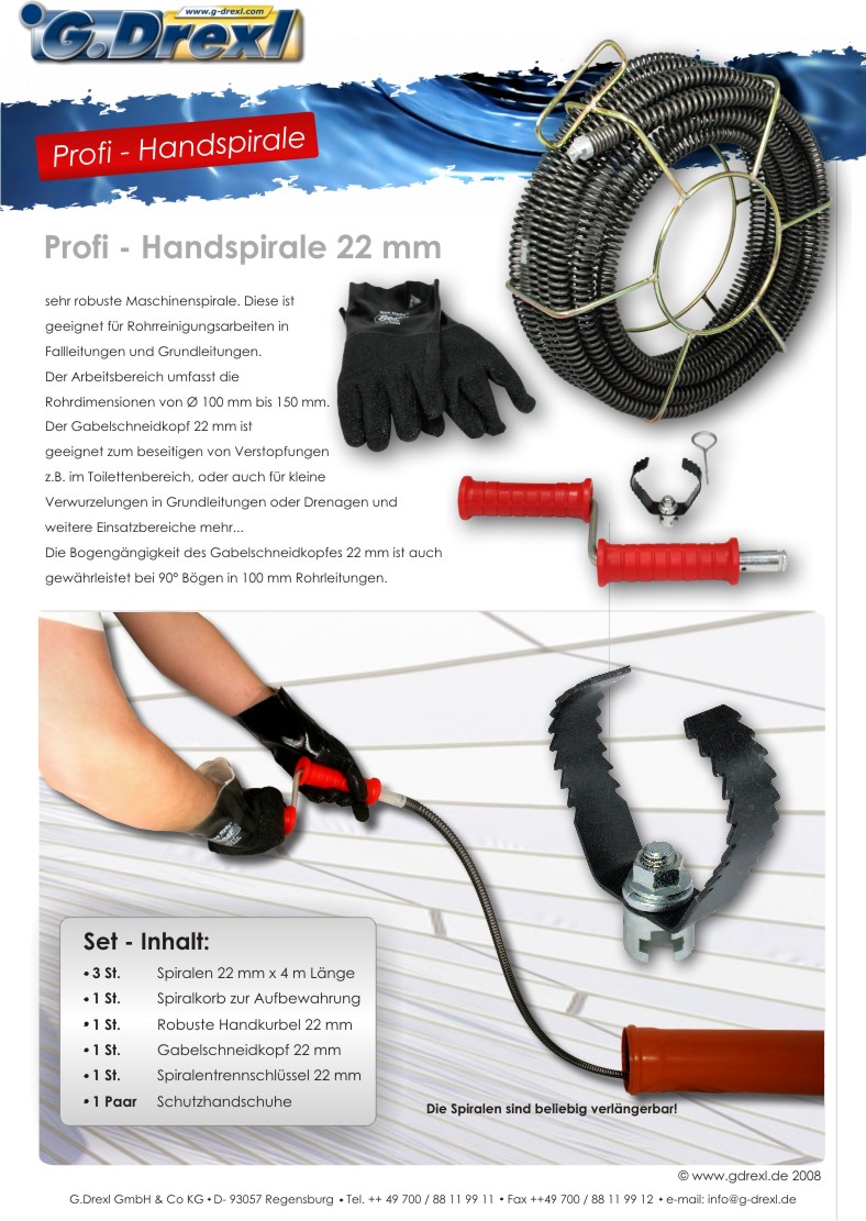 Hammer Preise fr Handrohrreiniger - Handspirale in spitzen Qualitt. Wir bieten den perfekten Service mit kostenloser Beratungs- Hotline 0800 200 66 77!