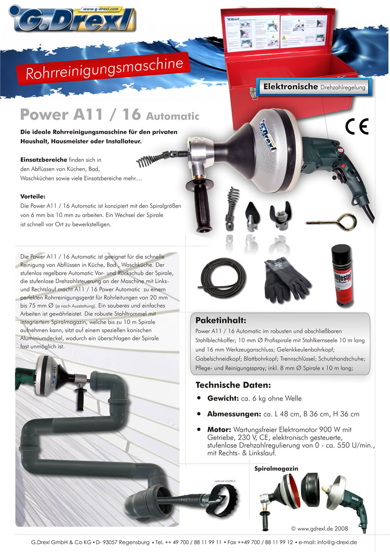 Profi Hand Rohrreinigungsgert Automatik, in Top Qualitt zu einem super Preis. Kostenlose Info 0800 200 66 77! Denn Beratung, wird bei uns gro geschrieben!