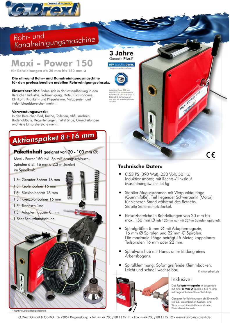 Rohrreinigungsmaschine Typ Mini Power 100 mit TV, super Qualitt und Top Preis. Service und Beratung steht bei uns an erster Stelle. Hotline 0800 200 66 77 kostenlos.