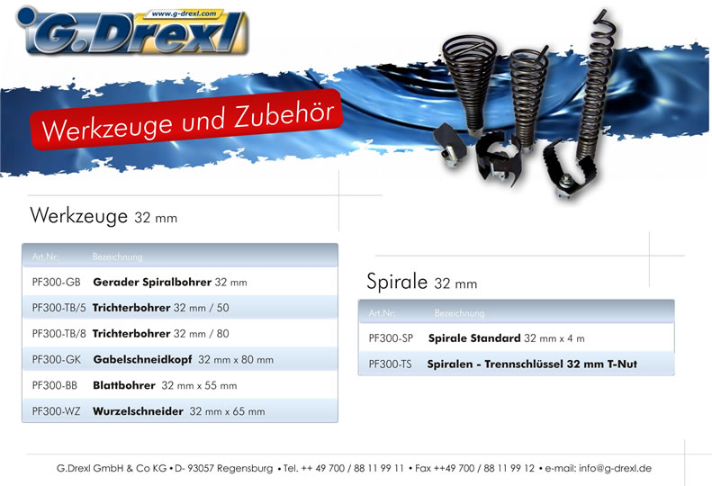 Profi Rohrreinigungsgerät Powerfräse 300 von G. Drexl mit TÜV. Das Kraftpaket mit 1,5 PS Leistung zum super Preis und kostenloser Beratung unter 0800 200 66 77.