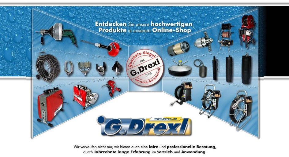 Wir bieten Rohrreinigungsgeräte in profi Qualität mit TÜV - CE sowie super Service und Beratung unter 0800 200 66 77 kostenlos. Typisch für G. Drexl.